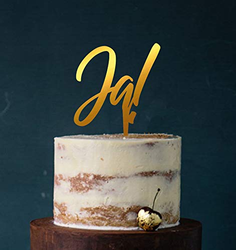 Manschin-Laserdesign Cake Topper, Tortenstecker, Tortefigur Acryl, Tortenständer - Farbwahl - Etagere Hochzeit Hochzeitstorte Ja! (Spiegel Gold (Einseitig)) Art.Nr. 5048 von Manschin-Laserdesign