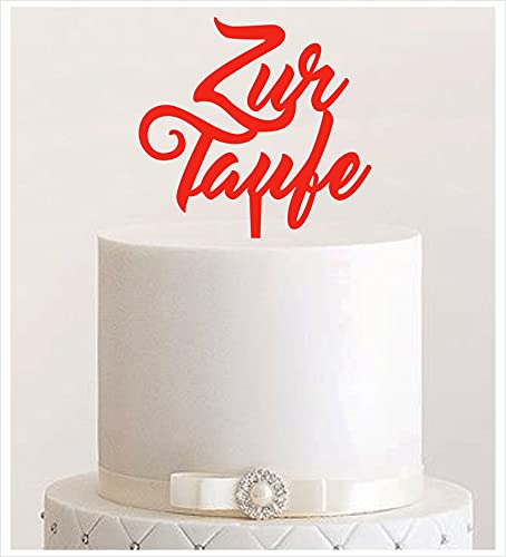 Manschin-Laserdesign Cake Topper Acryl/Holz Zur Taufe heilige Taufe, Topper, Caketopper, Einstecker, Stecker, Torte, Kuchen, Tortenstecker (Rot) von Manschin-Laserdesign