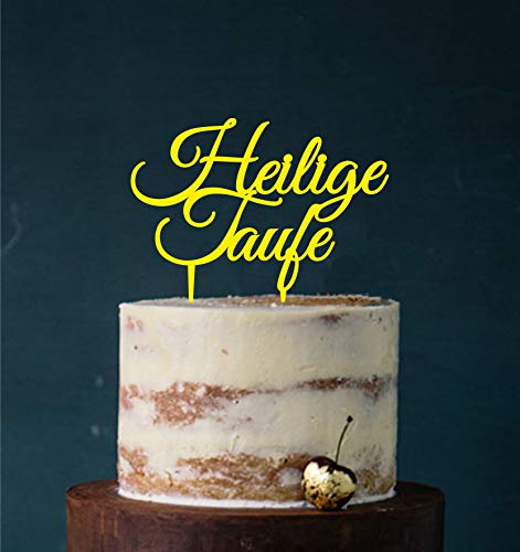 Manschin-Laserdesign Cake Topper Acryl/Holz heilige Taufe, Topper, Caketopper, Einstecker, Stecker, Torte, Kuchen, Tortenstecker (Gelb) von Manschin-Laserdesign