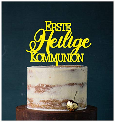 Manschin-Laserdesign Cake Topper Erste Heilige Kommunion,Tortenstecker, Tortenfigur Acryl, Hochzeit Wedding Hochzeitstorte (Gelb) von Manschin-Laserdesign