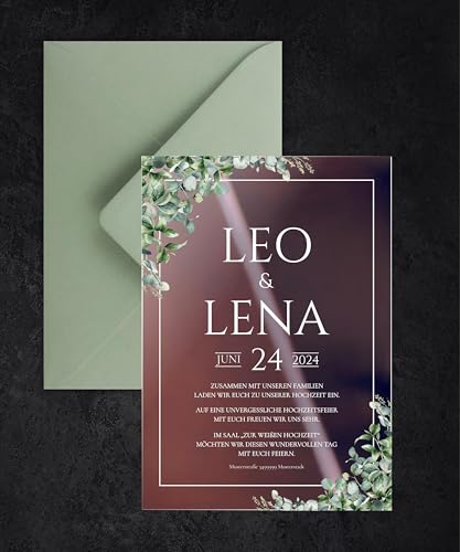 Manschin-Laserdesign Hochzeitseinladungen | Edle Einladungskarten aus spiegelndem Acrylglas für Hochzeit, Geburtstag, Partys - personalisierbar mit Ihrem Wunschtext - mit UV Druck (Kupfer) von Manschin-Laserdesign