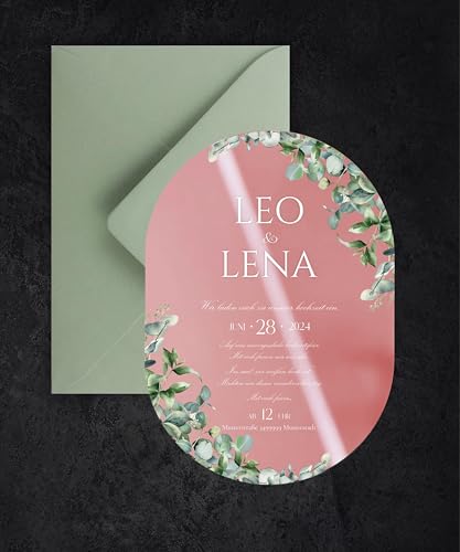Manschin-Laserdesign Hochzeitseinladungen | Edle Einladungskarten aus spiegelndem Acrylglas für Hochzeit, Geburtstag, Partys - personalisierbar mit Ihrem Wunschtext - mit UV Druck (Roségold) von Manschin-Laserdesign