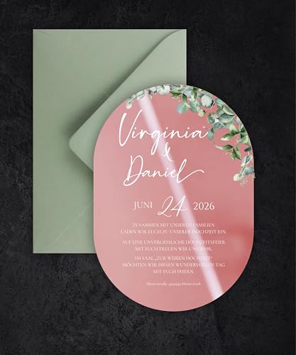 Manschin-Laserdesign Hochzeitseinladungen | Edle Einladungskarten aus spiegelndem Acrylglas für Hochzeit, Geburtstag, Partys - personalisierbar mit Ihrem Wunschtext - mit UV Druck (Roségold) von Manschin-Laserdesign