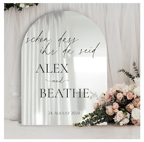 Manschin-Laserdesign Willkommensschild Acrylglas Spiegel personalisiert in veschiedenen Farben - Made in Germany - Welcome Willkommen Schild für Hochzeit (60x40, Silber) von Manschin-Laserdesign
