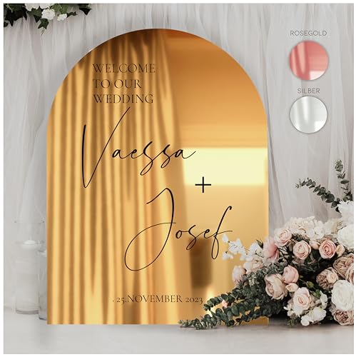 Willkommensschild Acrylglas Spiegel personalisiert in veschiedenen Farben - Made in Germany - Welcome Willkommen Schild für Hochzeit (60x40cm, Gold) von Manschin-Laserdesign