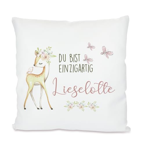 Manufaktur Liebevoll I Kinderkissen mit Namen Kissen Baby Geschenk personalisiert Geburt Namenskissen Geburtstag Mädchen Jungen Rehkitz 40x40 cm Bezug mit Füllung Manufaktur Liebevoll I Kinderkissen mit Namen Kissen Baby Geschenk personalisiert Geburt Namenskissen Geburtstag Mädchen Jungen Rehkitz 40x40 cm Bezug mit Füllung von Manufaktur Liebevoll
