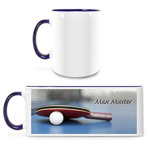 Manutextur Tasse mit Namen - personalisiert - Motiv Tischtennis 01 - viele Farben & Motive - weiß/dunkelblau - persönliches Geschenk mit Wunsch-Motiv und Wunsch-Name von Manutextur
