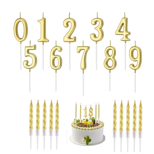 30 Stück Gold Glitzer Kerzen für Geburtstagstorte,10x Zahlenkerzen (0-9) & 20x Spiral-Kerzen,Dekorative Kuchenkerzen für Hochzeit,Abschlussfeier,Jubiläum - Wiederverwendbare Geburtstagsdekoration von MaoNativey