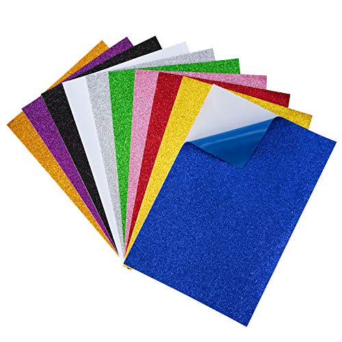 Moosgummi Selbstklebende, Glitzerschaumblatt zum Basteln A4 für Kinder, Bunte Glitzer Papier Glänzend Bastelpapierund zum Kartengestaltung, Party-Dekoration, DIY Handwerk Patchwork (10 Stück) von MaoXinTek