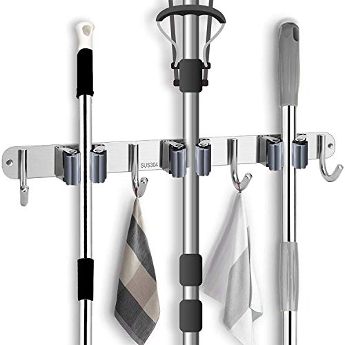 Mop Halter Edelstahl Wandhalterung Besen Gerätehalter mit 4 Haken und 3 Schnellspannern für Zuhause Küche Bad Garage Garten Mop Halter Edelstahl Wandhalterung Besen Gerätehalter mit 4 Haken und 3 Schnellspannern für Zuhause Küche Bad Garage Garten von MaoXinTek