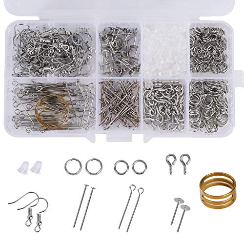 Schmuckherstellung Set, Schmuck Basteln Zubehör, Ohrring Reparatur Set mit Ohrring Haken, Endkappen, Sprungringen, Schrauben-Ösen, Kopfnadeln für Heimwerker, Anfänger und Erwachsene (650 Stück) von MaoXinTek