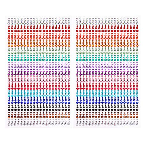 MaoXinTek Schmucksteine Strasssteine Aufkleber Selbstklebende Juwelen Acryl Glitzersteine für Gesicht Augen Nägel 1800 Teile Kinder DIY Fertigkeit Karten Verschönerung Dekorationen 3mm,4mm,5mm von MaoXinTek