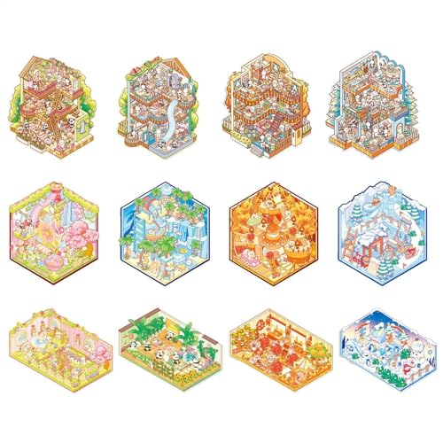 House Stickers,12 Set Miniatur Szenen Aufkleber Für Kinder,Lustige Raumaufkleber Szenen,Kinder Sticker Maker Mit Effekt von Maodom