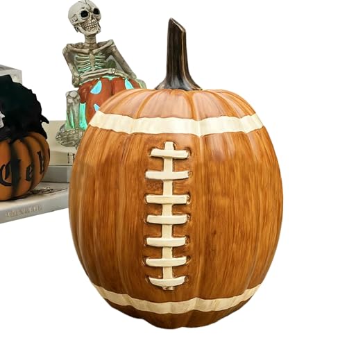 Maodom Fußball-Kürbis-Deko,Kunstharz Kürbis Tischdekoration - Harz Herbst Ornament Figur für Tischplatte Kamin Schreibtisch Kaminmantel Zuhause Innenbereich Dekoration und saisonales von Maodom