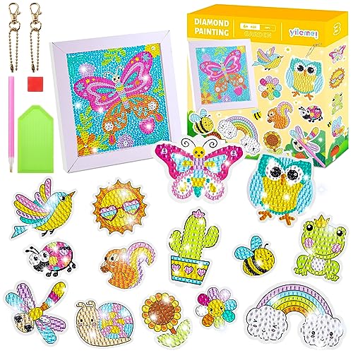 Maomaoyu 5D DIY Diamond Painting Kinder Set mit Bilderrahmen, 25 Stück Diamond Painting Sticker und 2 Diamond Painting Schlüsselanhänger, Basteln Mädchen und Geschenk Mädchen 5-12 Jahre, Tier von Maomaoyu