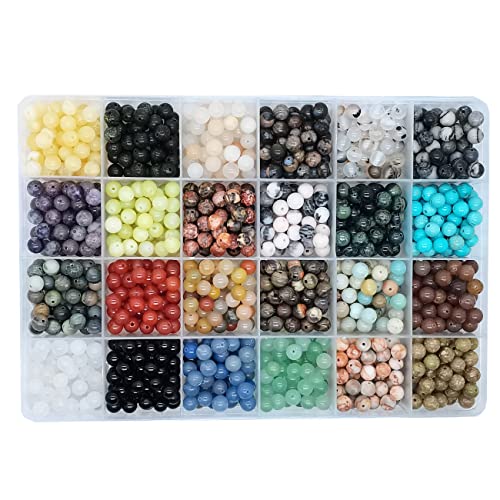 1200 Stück 6 mm natürliche runde Steinperlen, echte Edelstein-Perlen, lose Edelstein-Lochgröße 1 mm, DIY glatte Perlen für Armband, Halskette, Ohrringe, Schmuckherstellung, Box verpackt (24 1200 Stück 6 mm natürliche runde Steinperlen, echte Edelstein-Perlen, lose Edelstein-Lochgröße 1 mm, DIY glatte Perlen für Armband, Halskette, Ohrringe, Schmuckherstellung, Box verpackt (24 von Maonewque