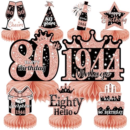 9 x Dekorationen zum 80. Geburtstag, Waben-Mittelstücke für Frauen, Roségold, Rosa, "Happy 80 Birthday", Partyzubehör, Party-Dekoration, Zubehör 9 x Dekorationen zum 80. Geburtstag, Waben-Mittelstücke für Frauen, Roségold, Rosa, "Happy 80 Birthday", Partyzubehör, Party-Dekoration, Zubehör von Maoyues