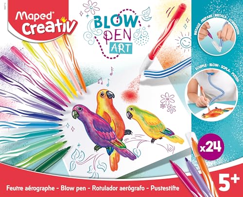 Maped CREATIV - Puste-Stifte BLOW PEN - Grund-Set mit x2 Puste-Schlauch, x2 Mundstück, x24 Fasermaler von Maped