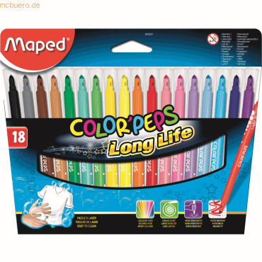 12 x Maped Filzstift Color'Peps Long Life 3,6mm farig sortiert VE=18 S von Maped