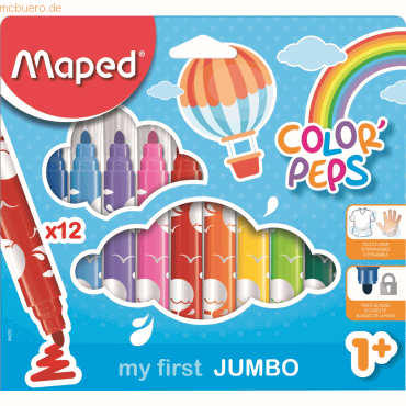 12 x Maped Filzstift Color'Peps Long Life Maxi 5,9mm farbig sortiert V von Maped