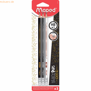 24 x Maped Bleistift Black'Peps Deco HB mit Radiergummikopf VE=3 Stück von Maped