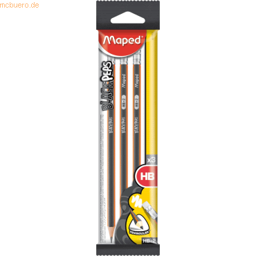 24 x Maped Bleistift Black'Peps Radiergummikopf HB dunkelgrau/orange V von Maped