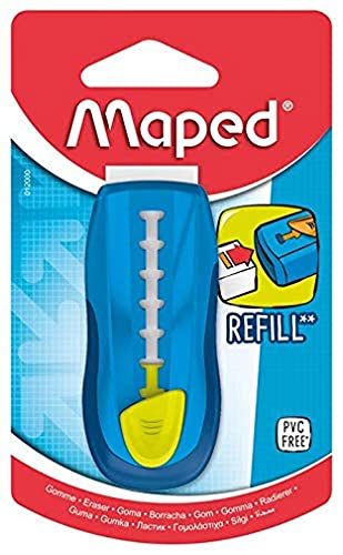 MAPED - Universeller Radiergummi, weiß, mit Schutzhülle, wiederaufladbar, einziehbar, ohne Phthalate und PVC, Farbe: Blau von Maped