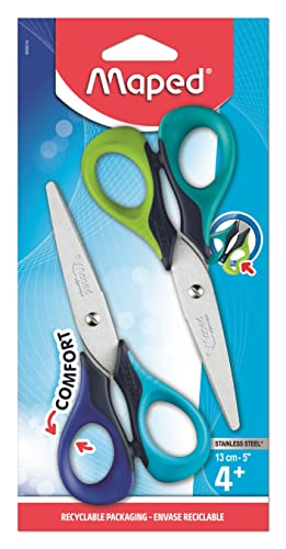 Maped 2 Paar Sensoft Scheren 13 cm – Kinderschere mit symmetrischen Ringen innen weich – Schulschere ab 4 Jahren – Blau + Grün Maped 2 Paar Sensoft Scheren 13 cm – Kinderschere mit symmetrischen Ringen innen weich – Schulschere ab 4 Jahren – Blau + Grün von Maped