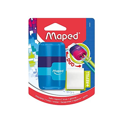 Maped - 2in1 Radier/ Anspitzer CONNECT, 2-Loch für dicke und dünne Stifte, nachfüllbar, inkl. Ersatz-Radierer - grün, blau, pink - zufällige Farbauswahl Maped - 2in1 Radier/ Anspitzer CONNECT, 2-Loch für dicke und dünne Stifte, nachfüllbar, inkl. Ersatz-Radierer - grün, blau, pink - zufällige Farbauswahl von Maped