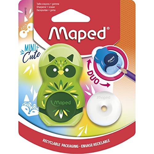Maped - 2in1 Radier/Anspitzer LOOPY MINI CUTE, nachfüllbar, inkl. 1x Ersatz-Radierer - zufällige Farbauswahl - für dünne Stifte, 049112, Mehrfarbig Maped - 2in1 Radier/Anspitzer LOOPY MINI CUTE, nachfüllbar, inkl. 1x Ersatz-Radierer - zufällige Farbauswahl - für dünne Stifte, 049112, Mehrfarbig von Maped