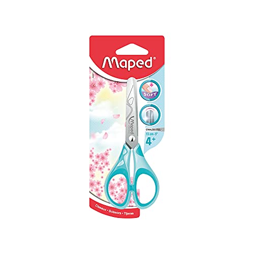 Maped 464411 - Schul- und Bastel-Schere ESSENTIALS SOFT PASTELL 13 cm, abgerundete Klingen - rose, hellblau, flieder sortiert von Maped