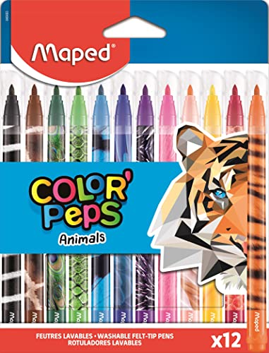 Maped 845403 - Filzstifte, Fasermaler COLOR'PEPS ANIMALS mit mittlerer Spitze - mit Tiermotiven - x12 Stifte von Maped