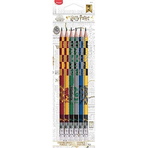 Maped 851701 - egonomische Drei-Kant-Bleistifte HARRY POTTER mit Radiergummikopf - HB-mittel - x6 Stifte - Haus Gryffindor, Haus Slytherin, Haus Ravenclaw, Haus Huffelpuff von Maped