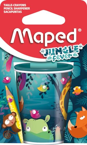 Maped - Anspitzer JUNGLE FEVER für 2 Stiftgrößen mit Auffangdose - recycelbare Kartonverpackung von Maped