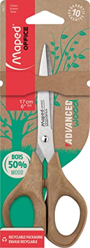 Maped - Büro- und Papier-Schere ADVANCED WOOD 17 cm - symmetrisch - aus WPC-Holzverbundstoff von Maped