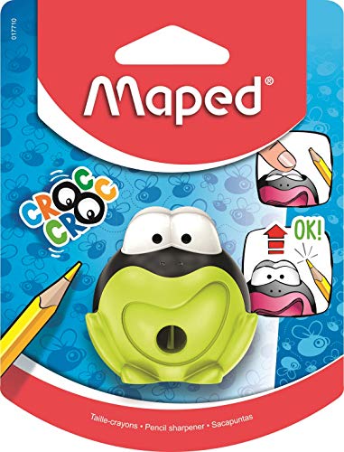 Maped - Croc Croc Signal Bleistiftspitzer mit Tank – für Kinder ab 3 Jahren – verspielt & innovativ – Froschform – 1 Loch – Grün von Maped