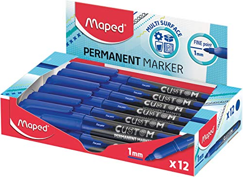 Maped Custom Permanentmarker, feine Spitze, 2 mm, Blau, 12 Stück von Maped