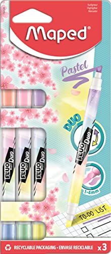 Maped - Doppelseitiger Textmarker, Markierstift FLUO DUO PASTEL - x3 Marker - Pastelltöne, 734128 von Maped