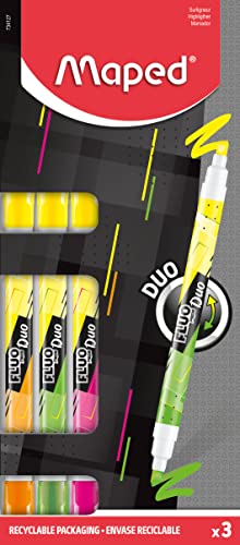 Maped - Doppelseitiger Textmarker, Markierstift FLUO DUO - x3 Marker - gelb, pink, grün, orange von Maped