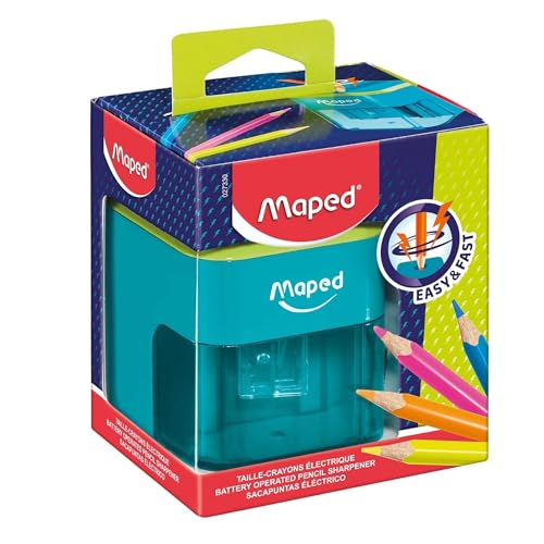 Maped - Elektrischer Bleistiftspitzer, batteriebetrieben, 1 Loch, Standarddurchmesser 6-8 mm, automatischer und schneller Anspitzer, mit Reservoir - zweifarbig Maped - Elektrischer Bleistiftspitzer, batteriebetrieben, 1 Loch, Standarddurchmesser 6-8 mm, automatischer und schneller Anspitzer, mit Reservoir - zweifarbig von Maped