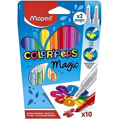 Maped - Filzstifte, Fasermaler COLOR'PEPS MAGIC - abgeschrägte, weiche Spitze - x10 Stifte + 2 magische Filzstifte von Maped