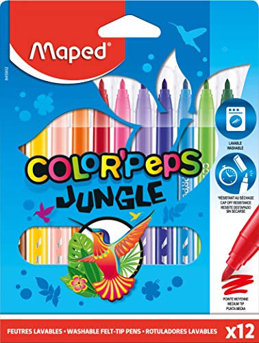 Maped - Filzstifte/Fasermaler COLOR'PEPS JUNGLE mit mittlerer Spitze - 12x Stifte, sortiert von Maped