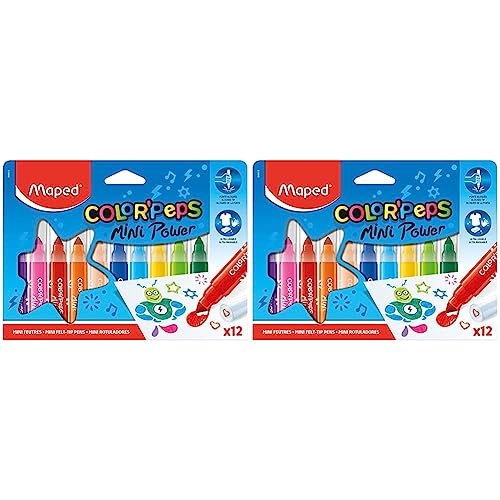 Maped - Filzstifte COLOR'PEPS MINI JUMBO mit fest eingefasste Spitze - x12 Stifte - ideal für die kleinsten Malanfänger - Spitze: Ø 6,5 mm (Packung mit 2) von Maped