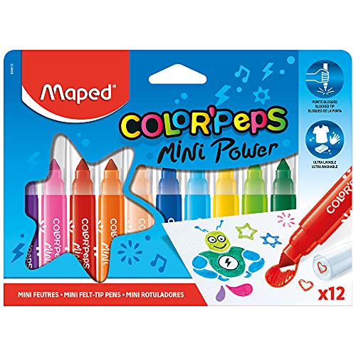 Maped - Filzstifte COLOR'PEPS MINI JUMBO mit fest eingefasste Spitze - x12 Stifte - ideal für die kleinsten Malanfänger - Spitze: Ø 6,5 mm von Maped