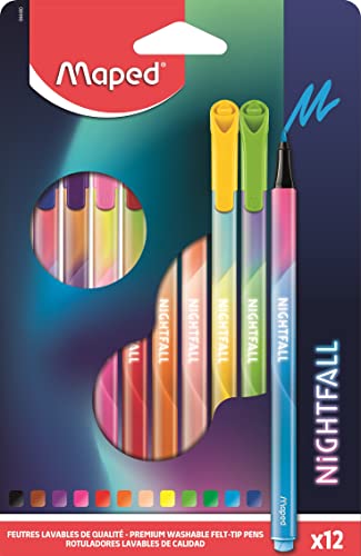 Maped - Fineliner Medium NIGHTFALL - 12 Stück - Polyesterspitze: Ø0,8mm, Mehrfarbig Maped - Fineliner Medium NIGHTFALL - 12 Stück - Polyesterspitze: Ø0,8mm, Mehrfarbig von Maped