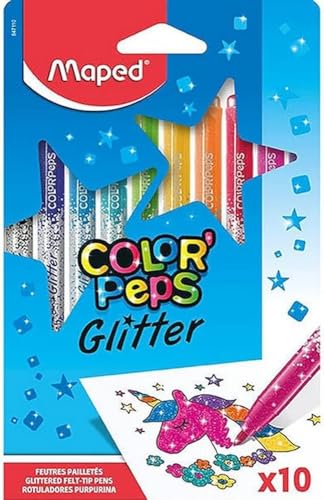 Maped - Glitzer-Filzstifte COLOR'PEPS GLITTER - hervorragende Deckkraft- extra viele Glitzerpartikel , 10 Stück (1er Pack) von Maped