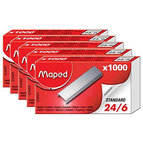 Maped Heftklammern, 24/6, verzinkt, 5 Packungen mit je 1000 Stück von Maped