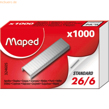 Maped Heftklammern Standard 26/6 galvanisierter Stahl VE=1000 Stück von Maped