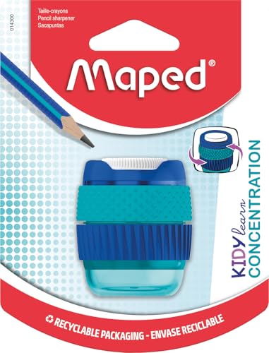 Maped - KIDY LEARN CONCENTRATION Anspitzer 1 Loch - mit großem Auffangbehälter - weiche bewegliche Ringe - CLEAN Funktion Verschluss für Sauberkeit von Maped