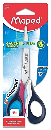 Maped - Linkshänder-Schere SENSOFT, 16 cm, flexible und ergonomische Griffe, spitz - rot-schwarz, blau-schwarz, pink-schwarz von Maped